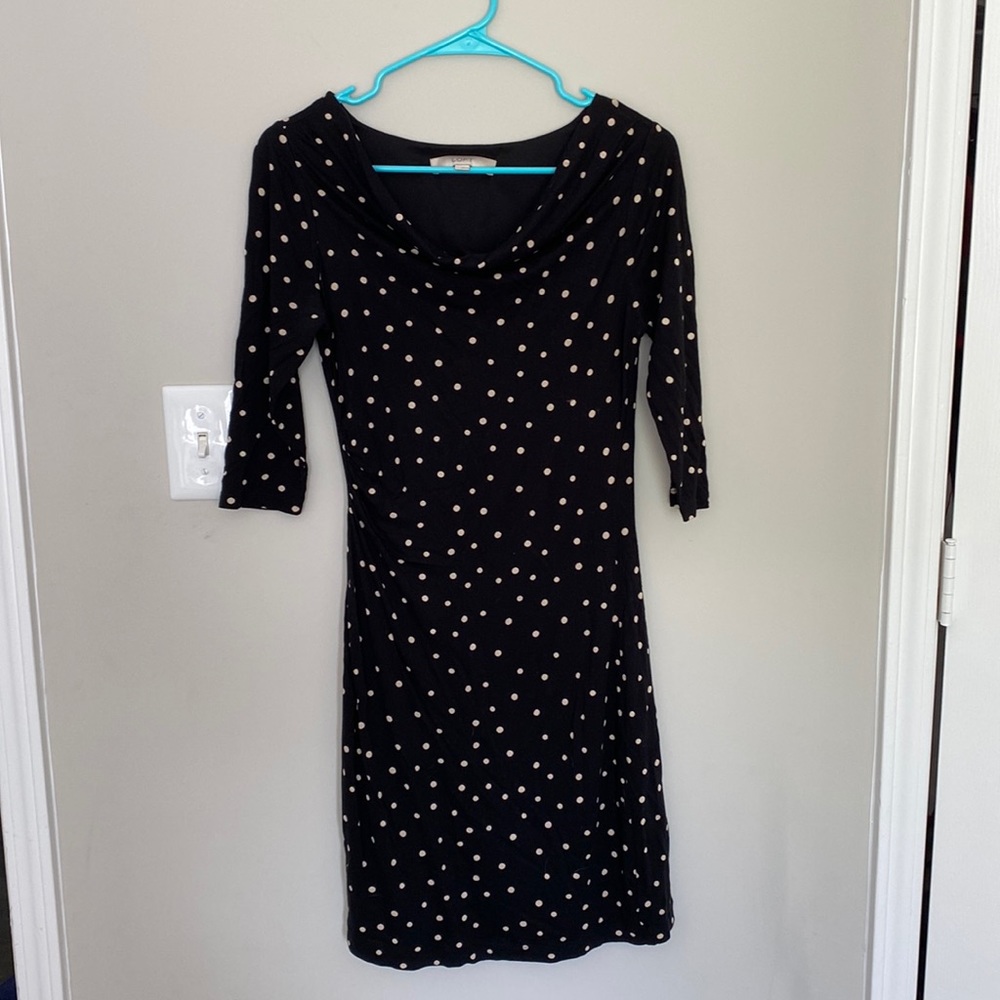 Polka dot cowl neck dress
